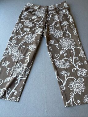 Talbots Stretch Cotton Capri Brown Floral Print sz 12